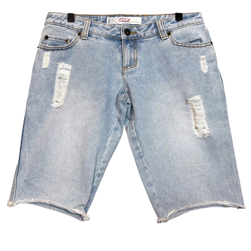ONeill Denim Bermuda Shorts Womens 3 Raw Hem Distressed Y2K